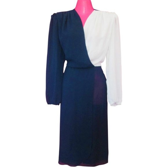 Vintage Dresses & Skirts - 1980 vintage blue colorblock midi dress size small